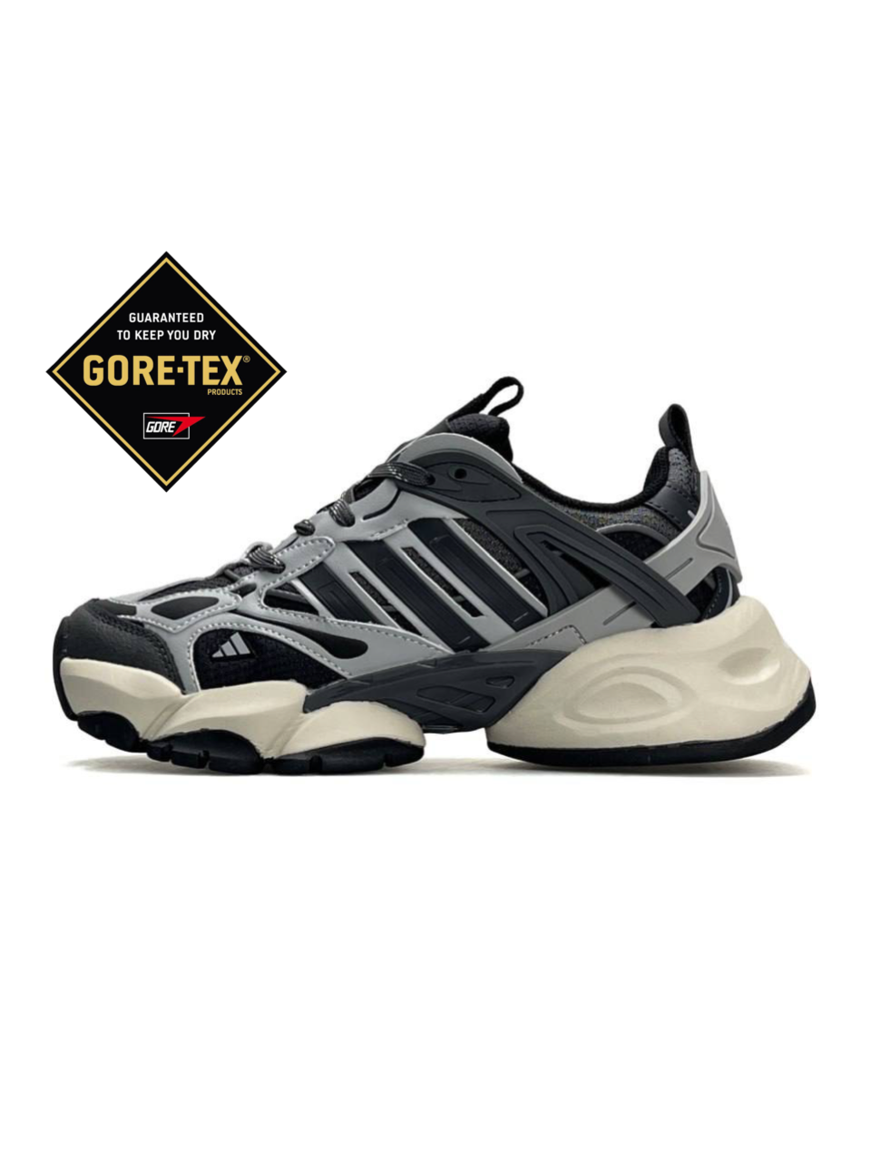 Чоловічі кросівки Adidas XLG Runner Deluxe GTX Grey Beige, кеди Адідас сірі шкіра текстиль водовідштовхів. Чоловіче взуття