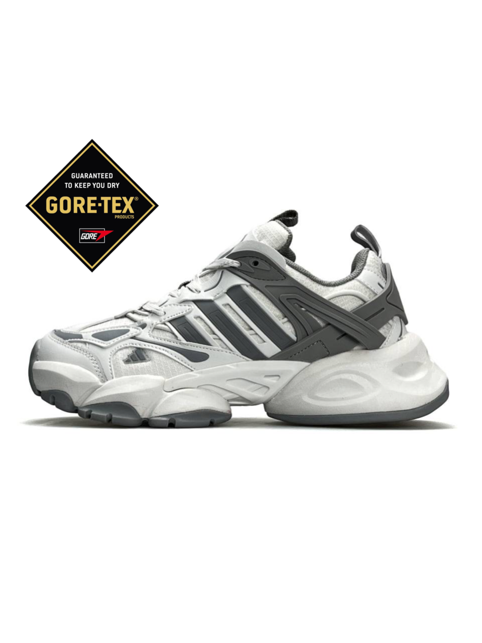Чоловічі кросівки Adidas XLG Runner Deluxe GTX White Grey, кеди Адідас білі шкіра текстиль водовідштовхувальний. Чоловіче взуття