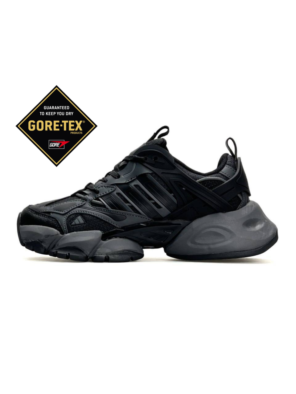 Чоловічі кросівки Adidas XLG Runner Deluxe GTX Grey Black Grey, кеди Адідас чорні шкіра текстиль водовідштовхувка. Чоловіче взуття