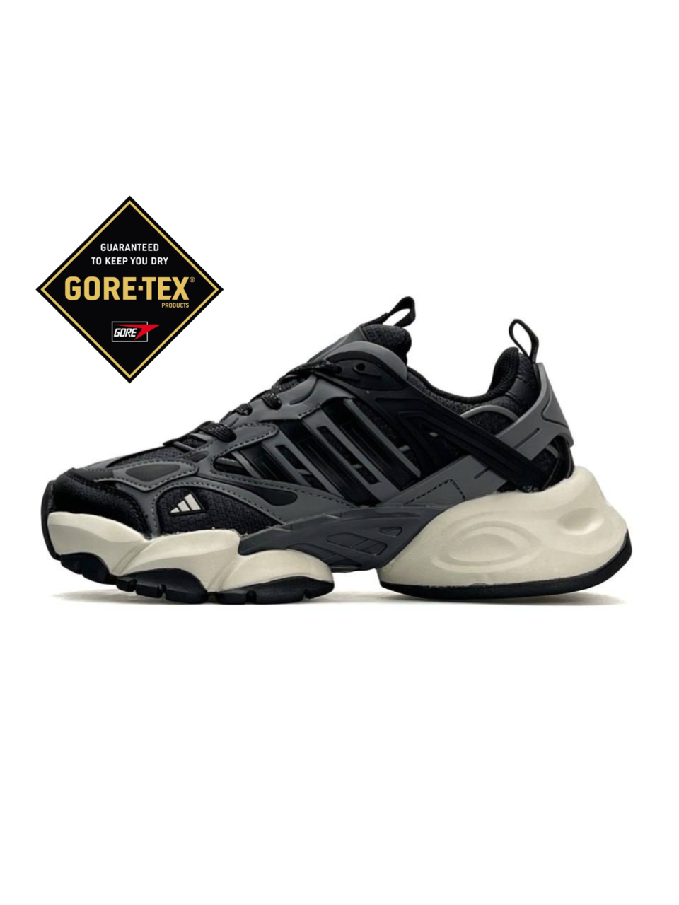 Чоловічі кросівки Adidas XLG Runner Deluxe GTX Grey Black Beige, кеди Адідас сірі шкіра текстиль водовідштовхувка. Чоловіче взуття