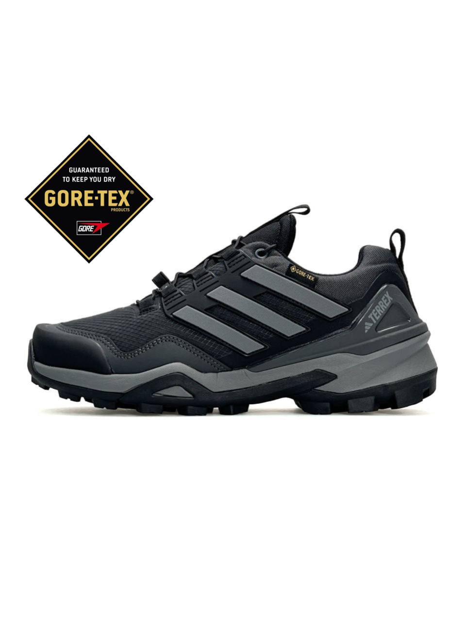 Чоловічі кросівки текстиль термо Adidas Terrex Skychaser GTX Dark Grey Black, кеди Адідас сірі. Чоловіче взуття
