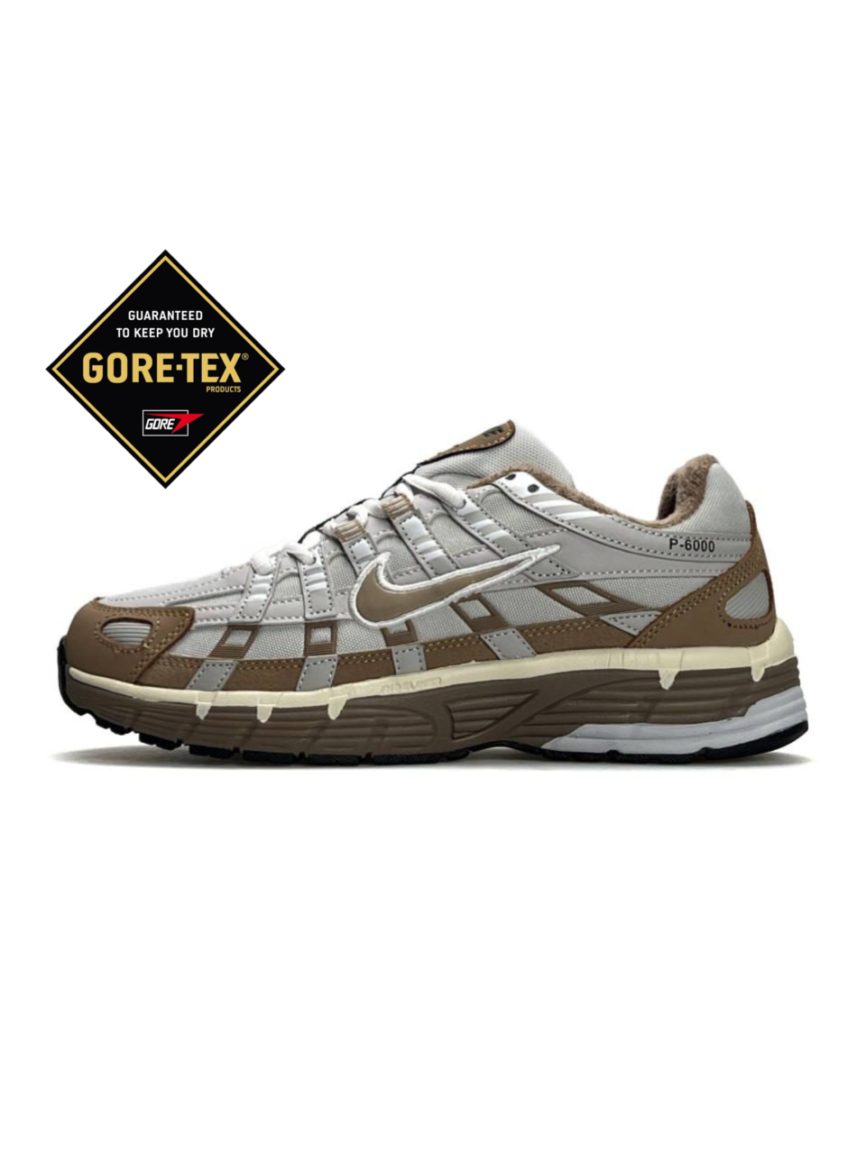 Жіночі термо кросівки шкіра замша Nike P-6000 GTX Coyote Light Grey, кеди Найк коричневі на флісі. Жіноче взуття
