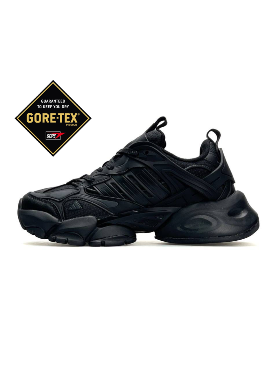 Чоловічі кросівки Adidas XLG Runner Deluxe GTX All Black, кеди Адідас чорні шкіра текстиль водовідштовхалк. Чоловіче взуття
