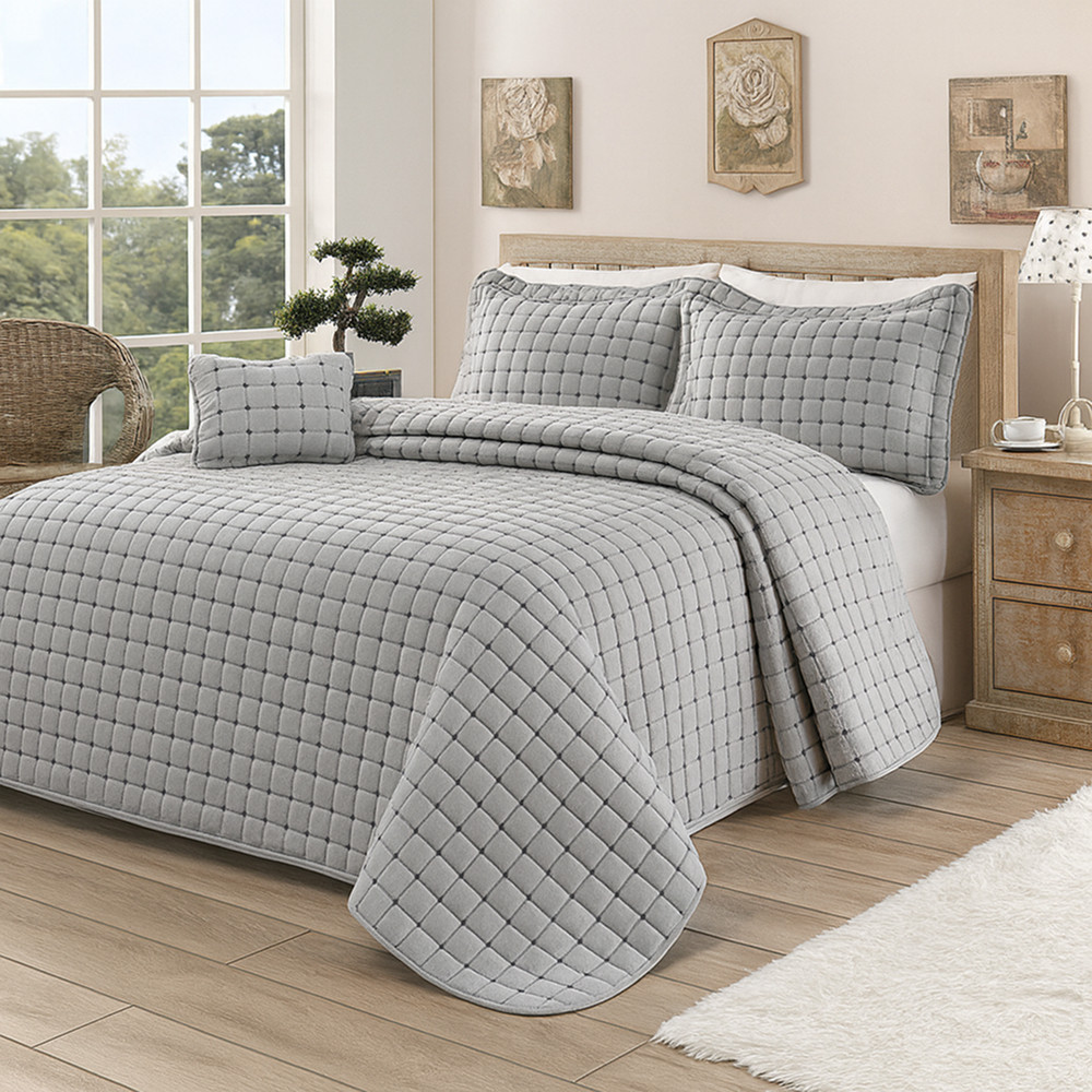 Покривало стьобане 180x240см, 2 наволочки 50x70см, Istanbul Hazal gri, Сіре / Комплект покривало з наволочками, фото 1