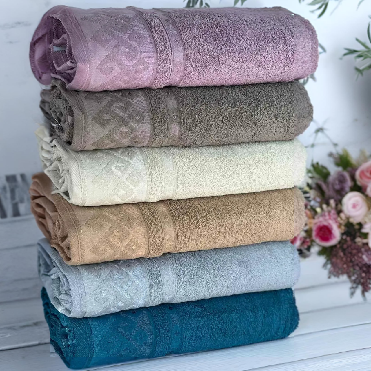 Набір рушників, 6 шт, 70x140 см., Alfa Durul / Махрові рушники / Комплект рушників з бавовни, фото 1