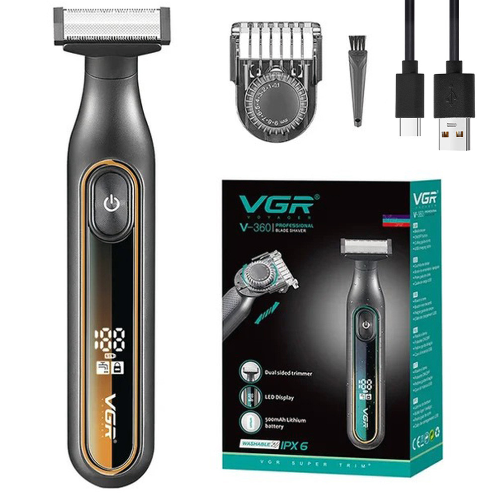 Електробритва з насадкою для стрижки, від USB, VGR V-360L / Акумуляторна бритва тример / Чоловіча електрична бритва, фото 1