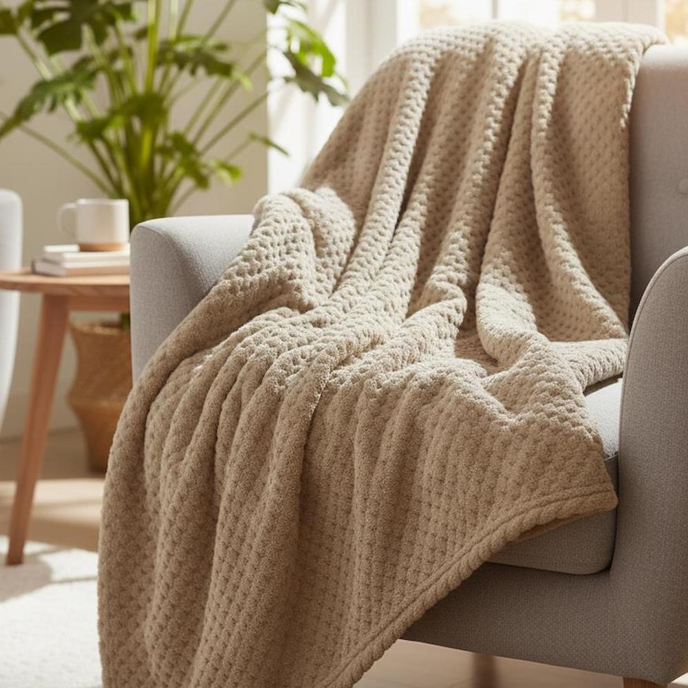 Плед з мікрофібри, 200×220 см., Akustik bej, Бежевий / Плед євро / Фланелева ковдра, фото 1