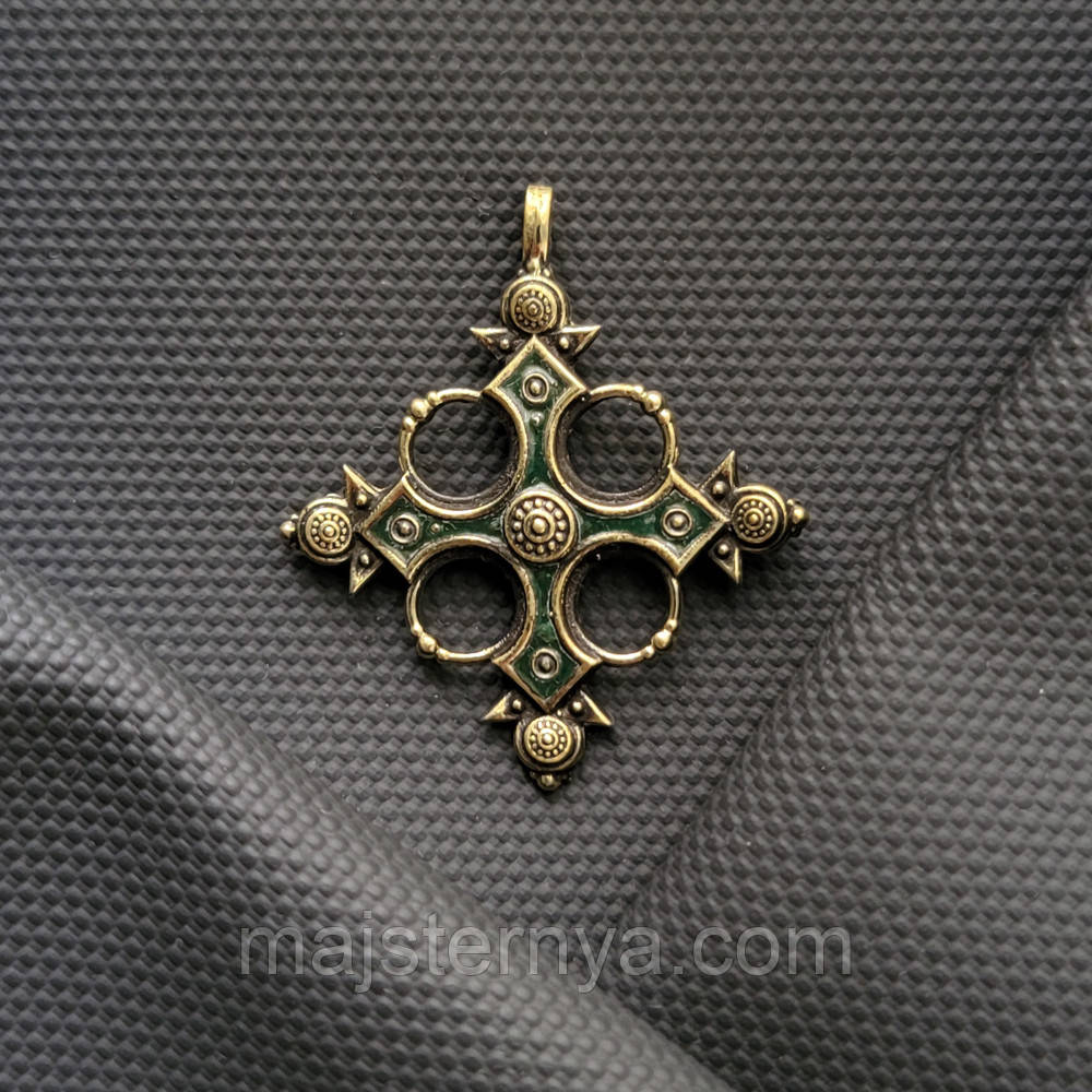 Згарда, латунний хрестик з емаллю. Латунні згарди оздоблені гарячою емаллю M039/1 зелений