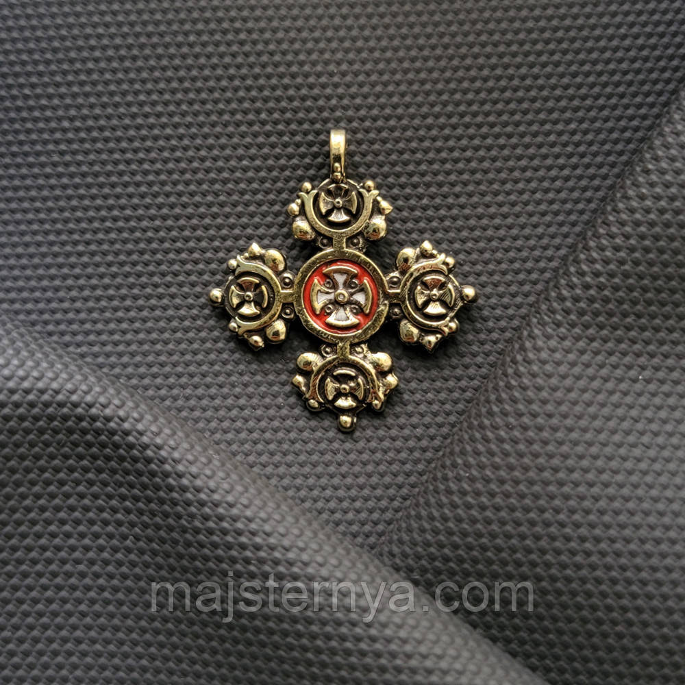 Згарда, литий латунний хрестик з емаллю. Латунні згарди оздоблені гарячою емаллю M040/1, фото 1