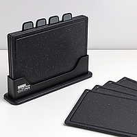 Набір кухонних дощок Zepline ZP-00220 із підставкою — чорний, 5 елементів