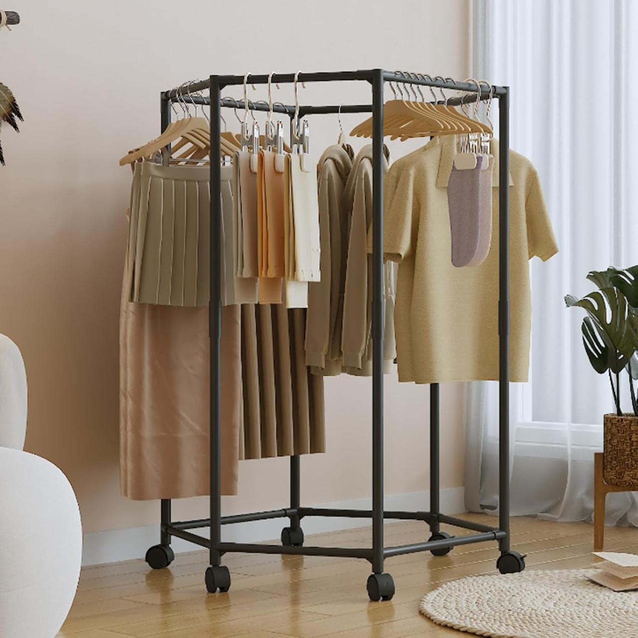 Стійка-вішалка для одягу на колесах із поворотним механізмом — підлоговий органайзер 360°