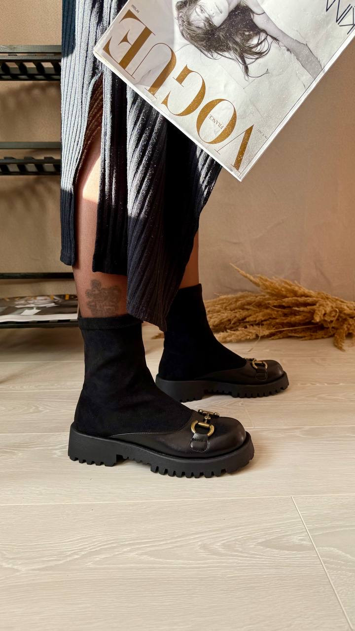 Стильні класичні демісезонні чоботи, Чорні челсі на низькому ходу, жіночі осінні чоботи челсі, фото 1