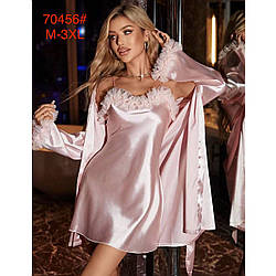 Жіночий шовковий халат і нічна сорочка Розміри: 44,46,48,50,52 (49514)