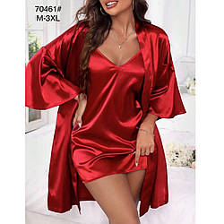 Червоний шовковий халат і нічна сорочка "Комплект" Розміри: 44,46,48,50,52 (49516)