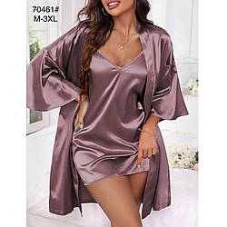 Жіночий шовковий комплект халат і нічна сорочка Розміри: 44,46,48,50,52 (49517)