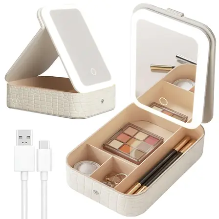 Багатофункціональний косметичний бокс з LED- дзеркалом і підсвіткою Білий, фото 1