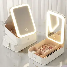 Багатофункціональний косметичний бокс з LED- дзеркалом і підсвіткою Білий, фото 3