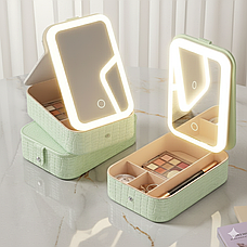 Портативний кейс-органайзер для косметики з дзеркалом і підсвіткою Зелений, фото 2