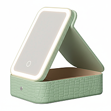 Портативний кейс-органайзер для косметики з дзеркалом і підсвіткою Зелений, фото 3