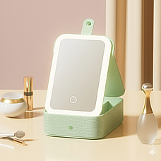 Портативний кейс-органайзер для косметики з дзеркалом і підсвіткою Зелений, фото 4