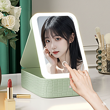 Портативний кейс-органайзер для косметики з дзеркалом і підсвіткою Зелений, фото 5