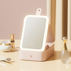 Дорожня б'юті-косметичка з LED дзеркалом на акумуляторі Рожевий, фото 3