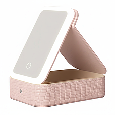 Дорожня б'юті-косметичка з LED дзеркалом на акумуляторі Рожевий, фото 4