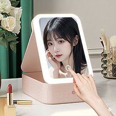 Дорожня б'юті-косметичка з LED дзеркалом на акумуляторі Рожевий, фото 5