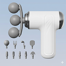 Портативний перкусійний масажер LM-130 для глибокого масажу з 9 насадками, фото 3