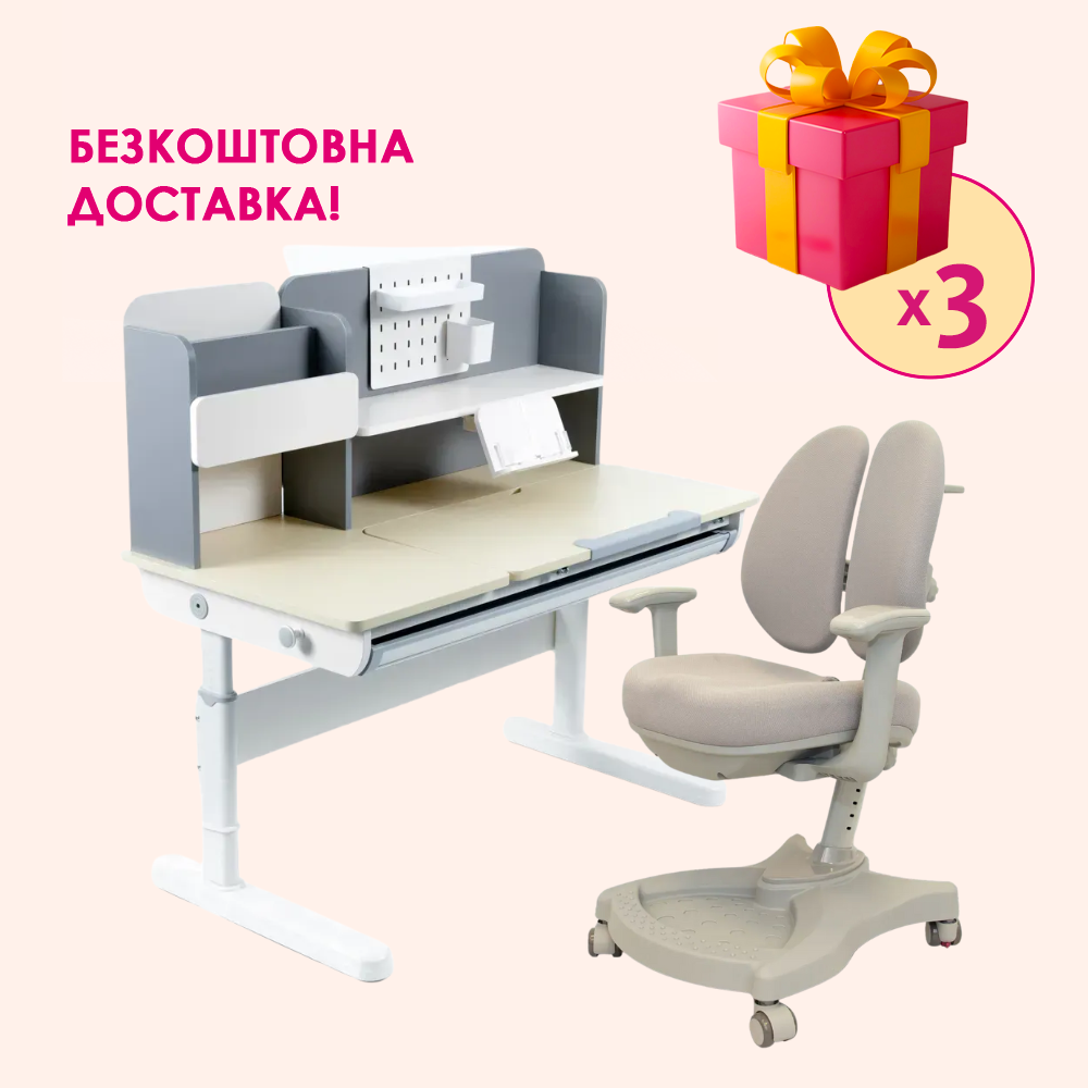 Комплект меблів Fundesk Ginepro Grey + дитяче крісло Cubby Vetro Grey