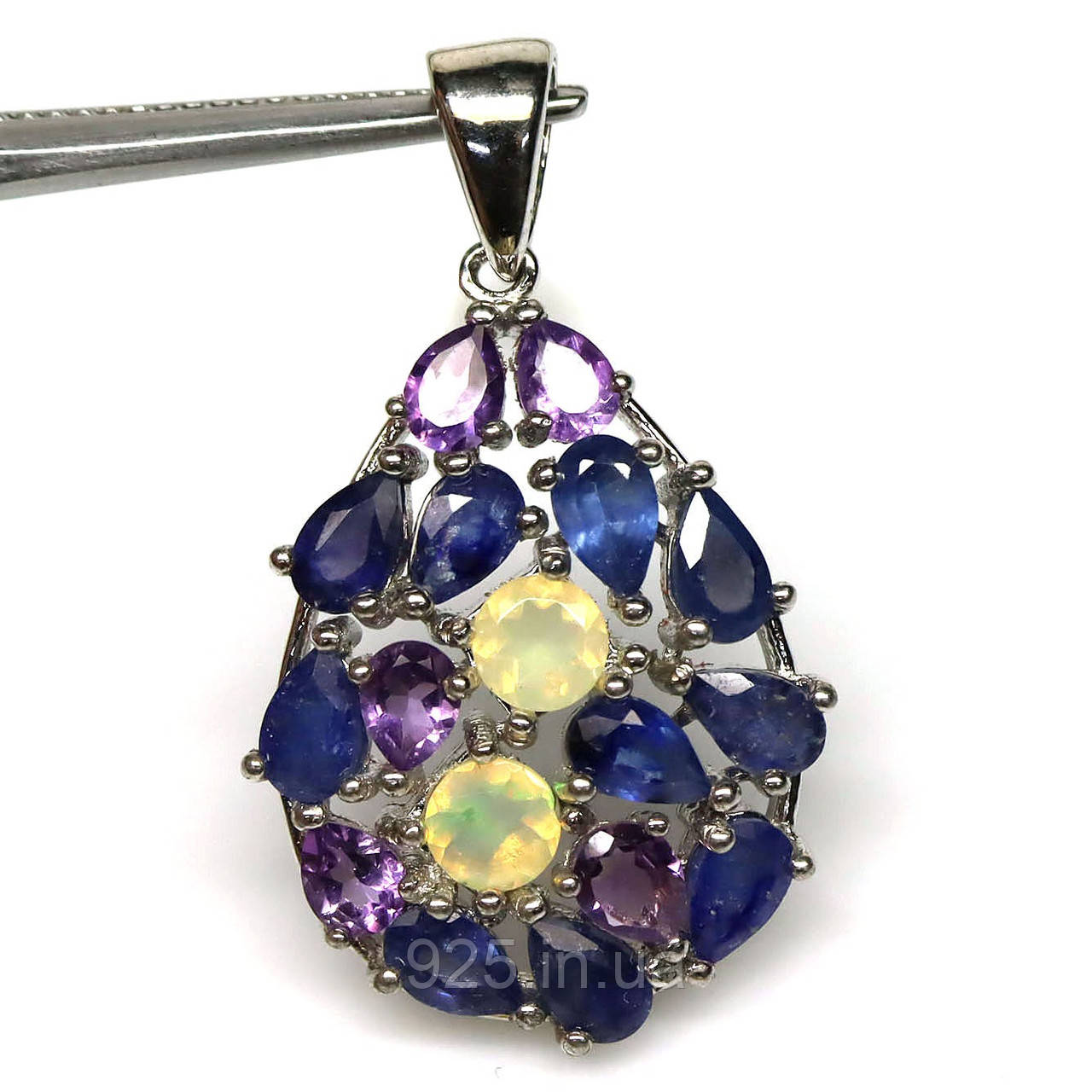 Підвіска. Натуральний опал, аметист і сапфір. Срібло 925., фото 1