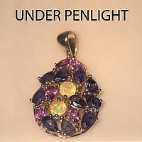 Підвіска. Натуральний опал, аметист і сапфір. Срібло 925.