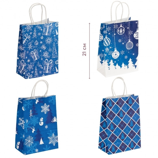 Подарунковий пакет " Новорічна колекція" 21*15*8 см, в пакованні 12 шт., папір (9264-004)