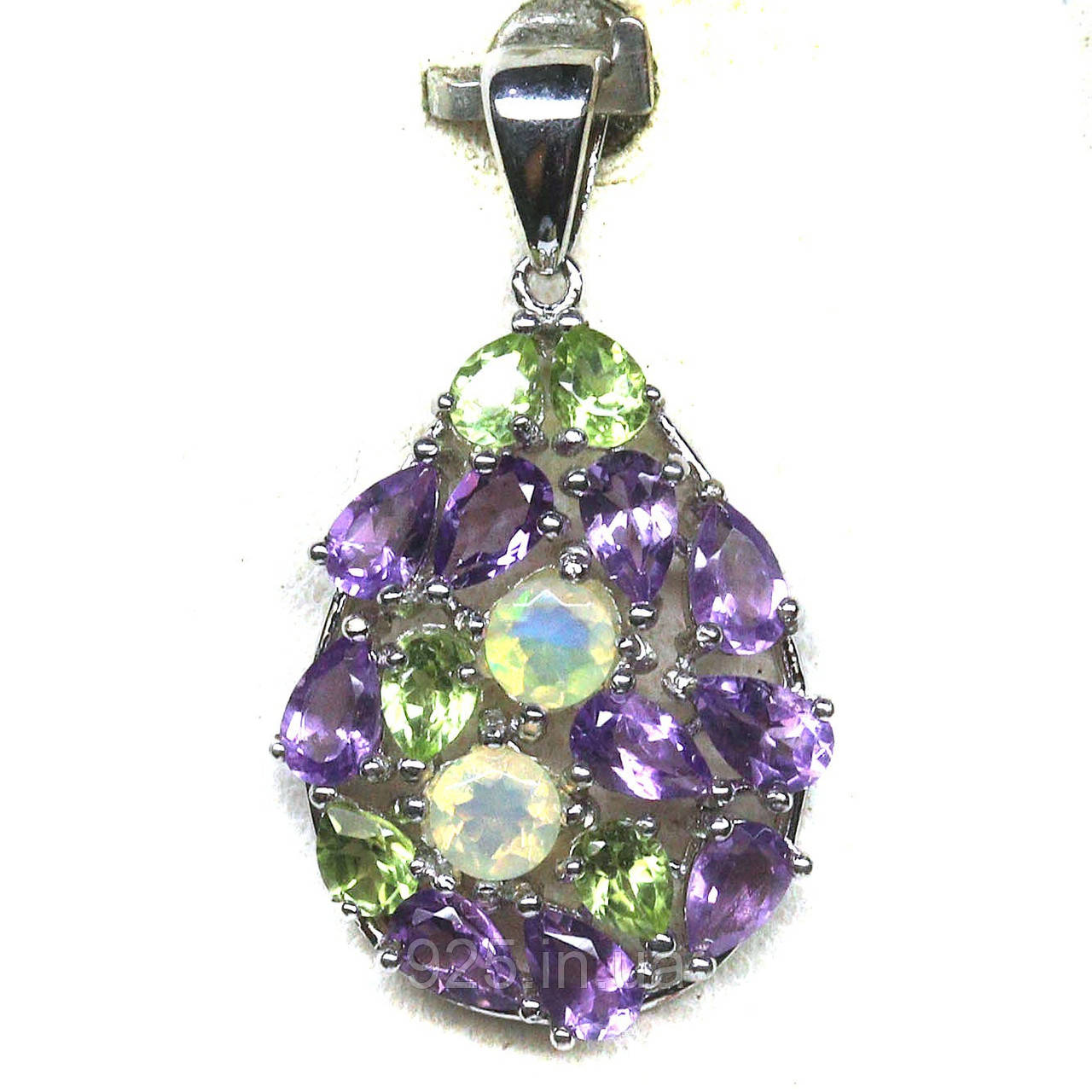 Підвіска. Натуральний опал, аметист і перидот. Срібло 925., фото 1