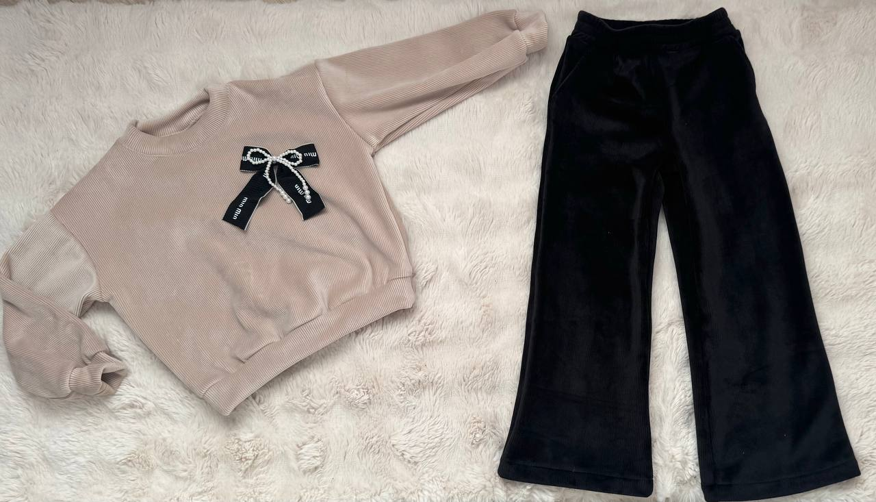 Костюм брючний для дівчинки вельвет на велюре Діна | на ріст 116-140р.