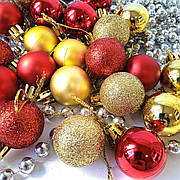 Набір новорічних іграшок 24 шт 3см червоні, золоті | прикраси ялинкові | новорічні іграшки