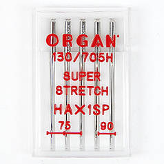 Набір голок Organ Супер-Стрейч Асорті №75-90, для побутових швейних машин (5 шт)