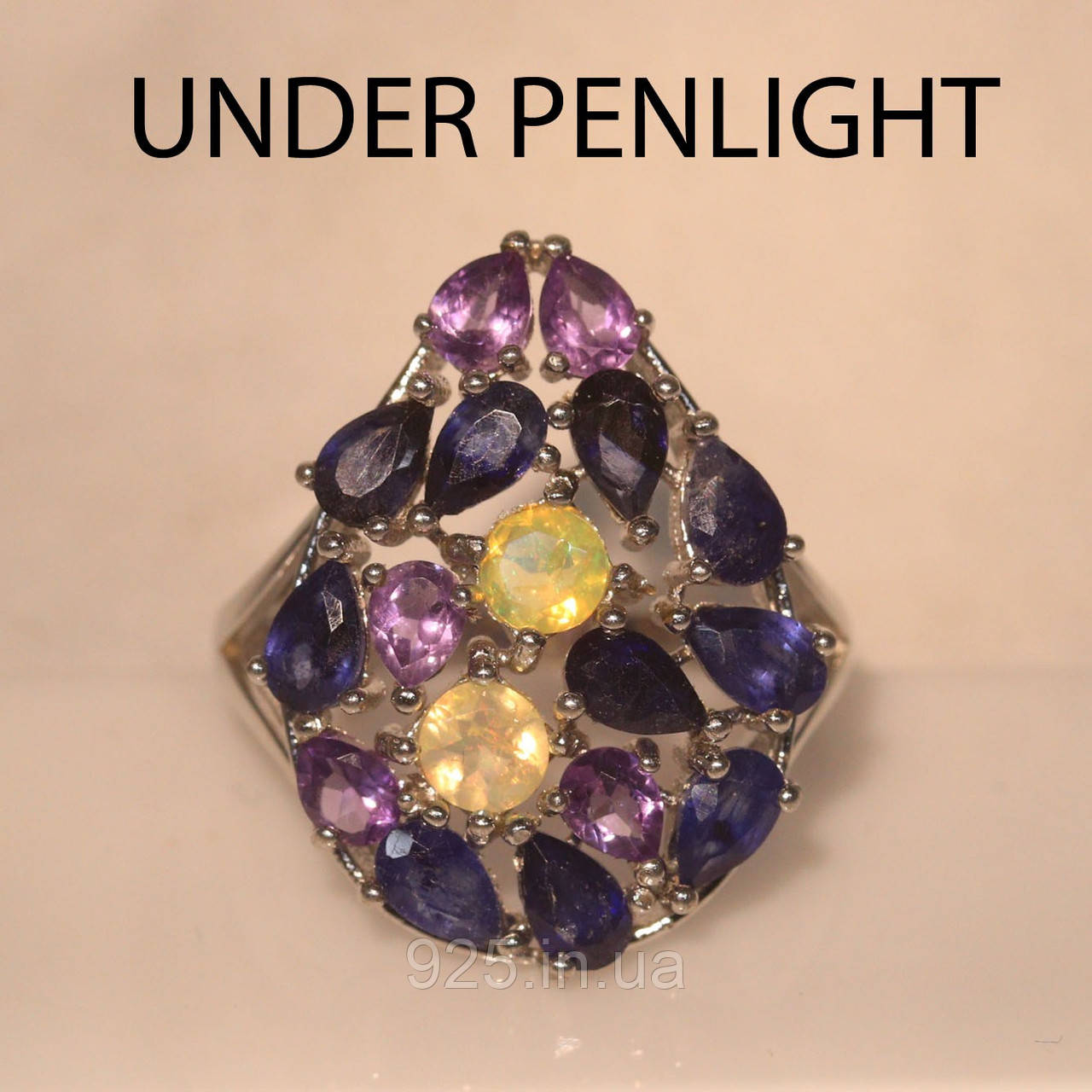 Каблучка. Натуральний опал, аметист і сапфір. Срібло 925., фото 1