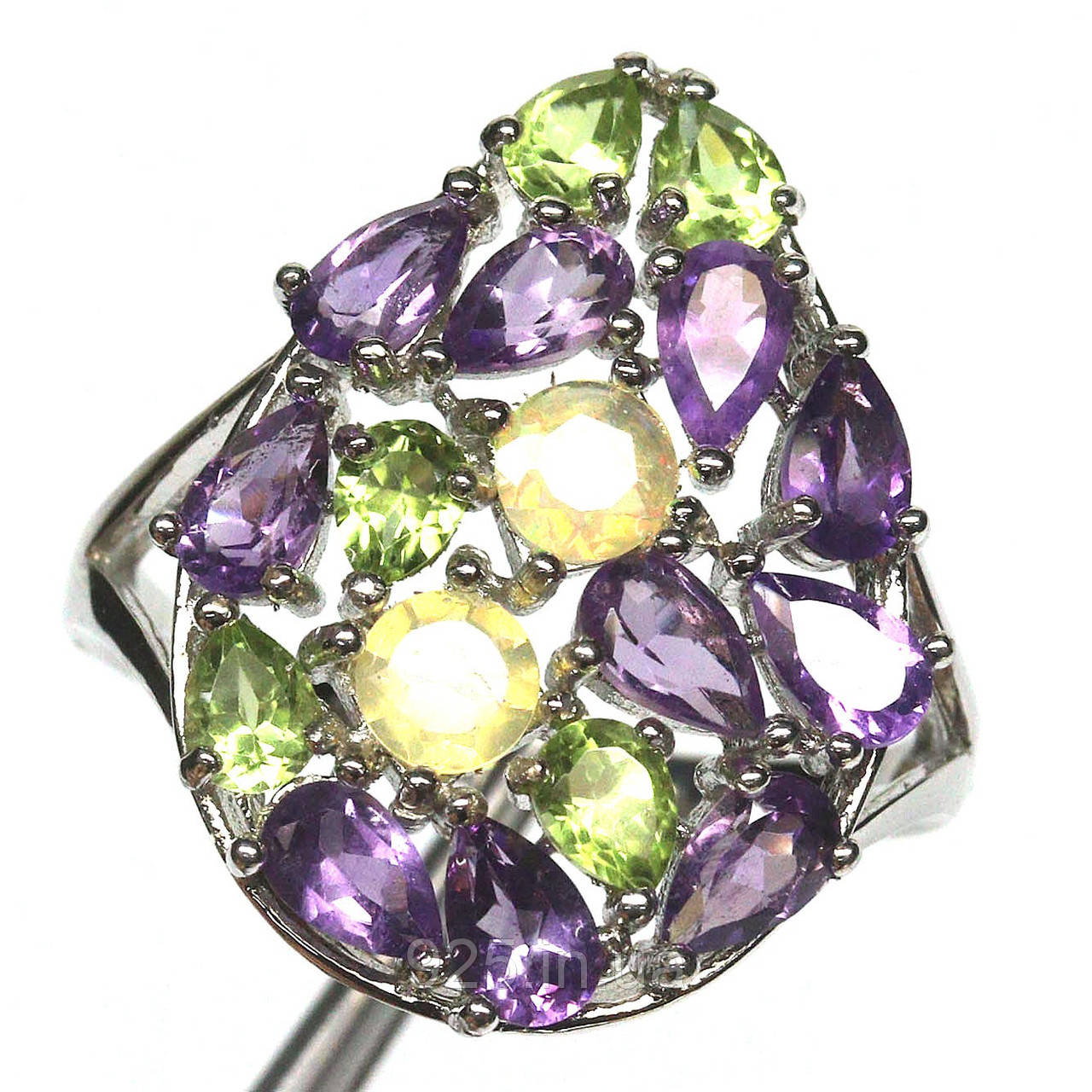 Каблучка. Натуральний опал, аметист і перидот. Срібло 925., фото 1