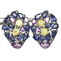 Сережки. Натуральний опал, аметист і сапфір. Срібло 925.