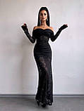 Жіноче вечірнє мереживне плаття максі з драпіруванням, фото 9