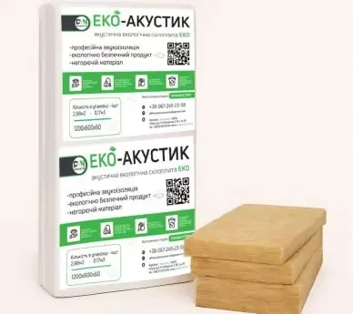 Звукопоглинальна плита ЕКО-Акустик (Шуманет-Еко) 1200*600*60 мм (2,88кв.м/уп), фото 1