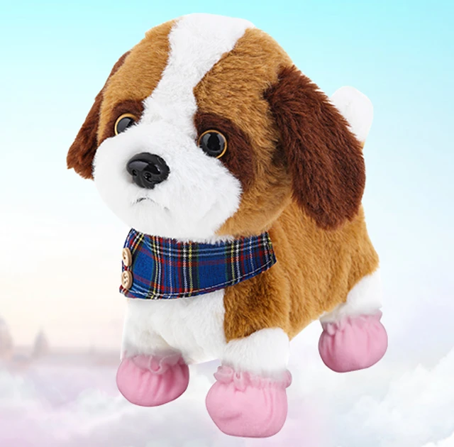 Собачка інтерактивна на повідку реагує на дотик і звук / Іграшковий плюшевий вихованець цуценя для дітей ходить виляє хвостом, фото 1