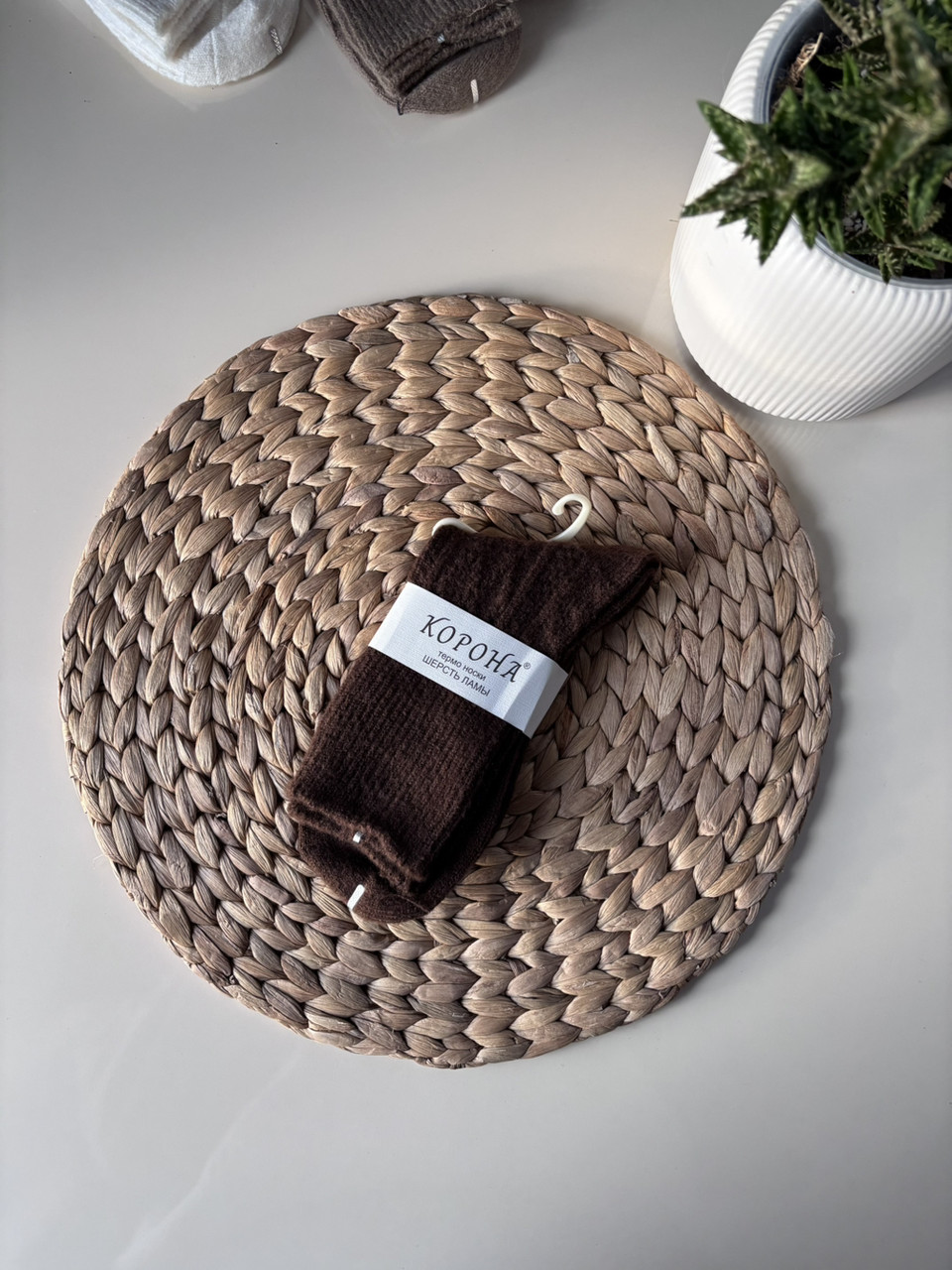 Теплі жіночі термошкарпетки, шерсть альпаки, коричневі, фото 1