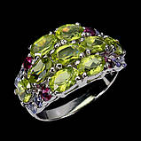 Каблучка. Натуральний перидот, гранат родоліт і танзаніт. Срібло 925., фото 3