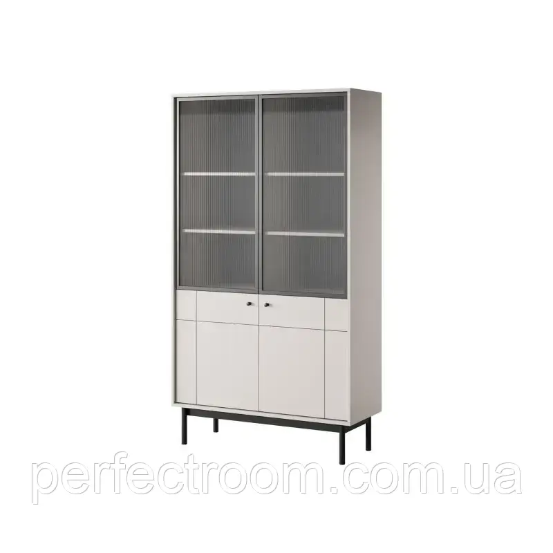 Вітрина дводверна з рифленим склом у вітальню JAPANDI WT104 Кашемір, фото 1