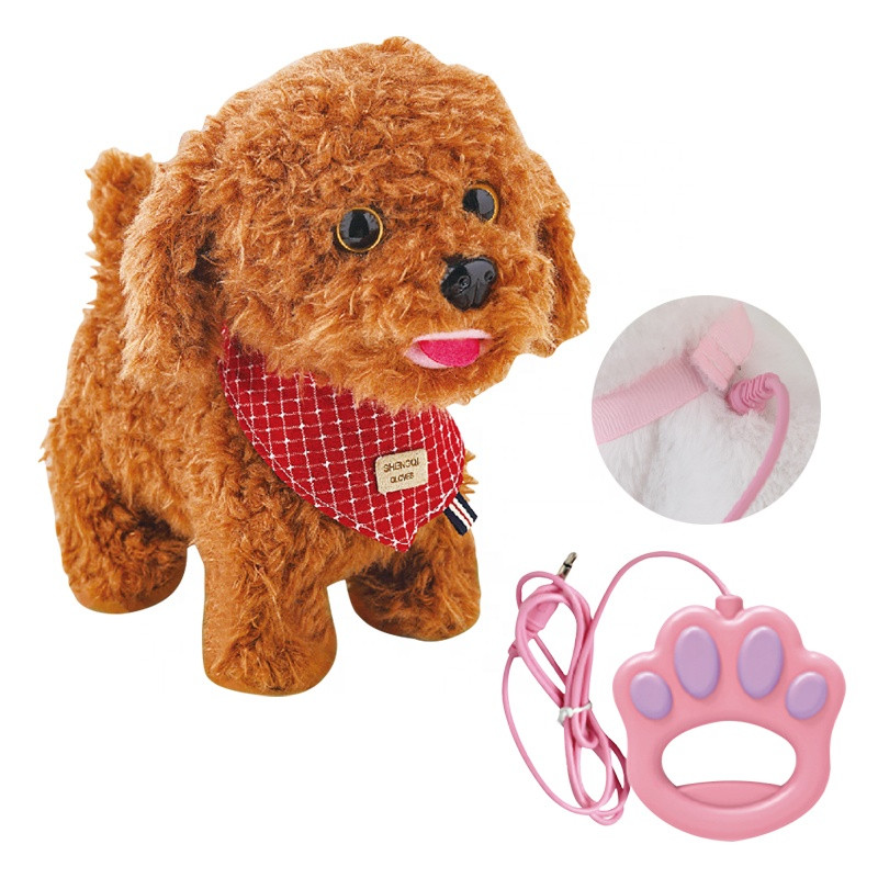 Плюшевий вихованець Собачка інтерактивна на пульті повідку реагує на дотик і звук Цуценя для дітей ходить виляє хвостом, фото 1