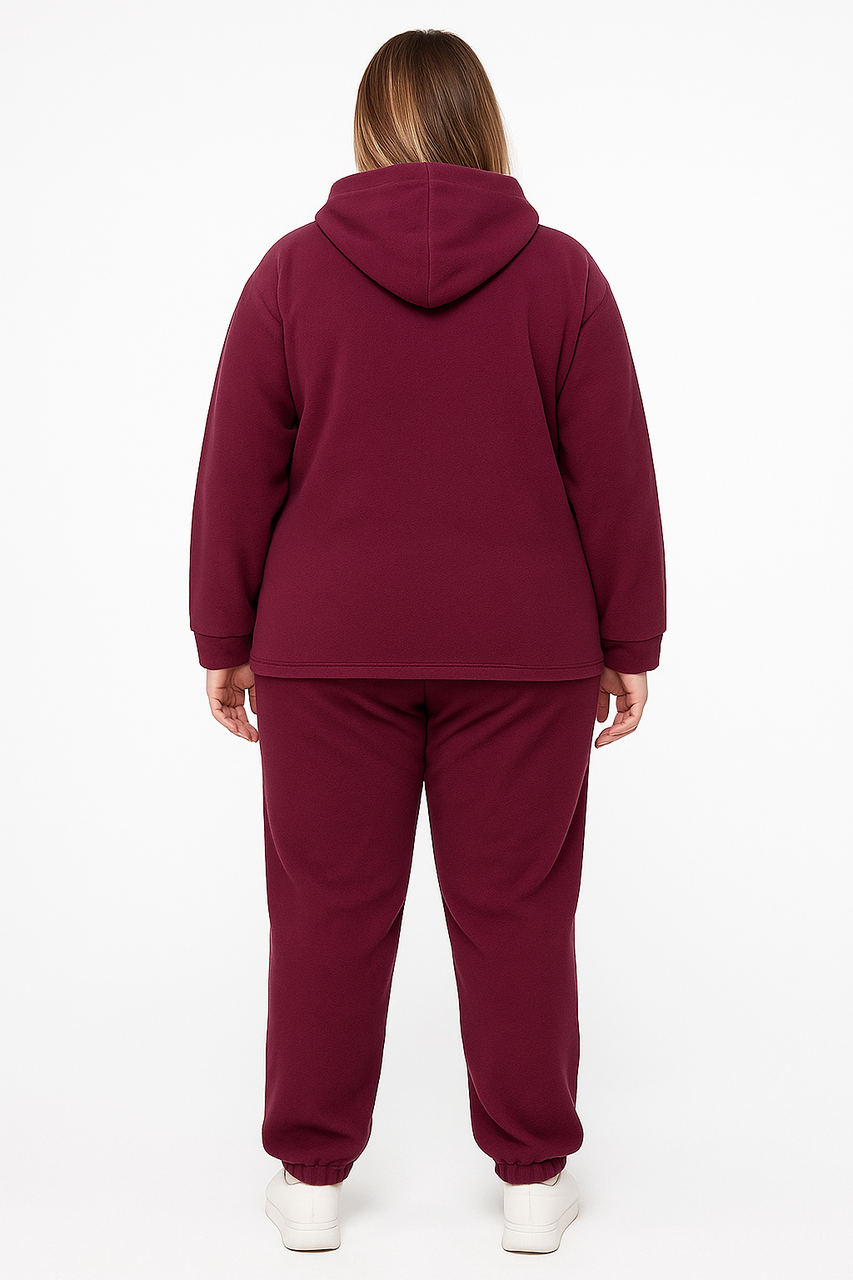 Спортивний костюм жіночий флісовий бордовий (батал), фото 1