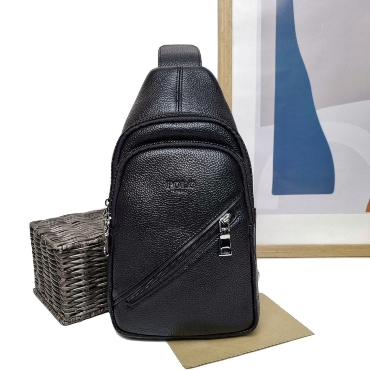 Нагрудна сумка натуральна шкіра чорний Арт.ZB108 black Polo (54), фото 1