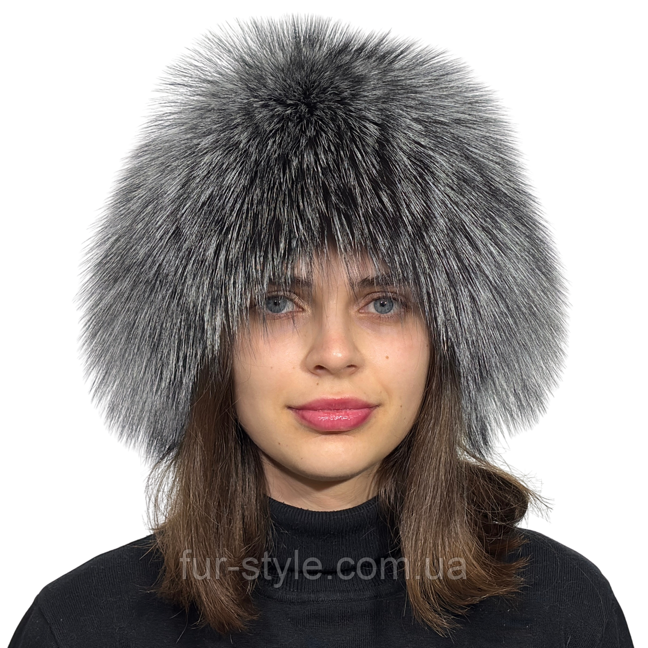 Жіноча зимова хутряна шапка - перука "Снопик" з хутра чорнобурки, фото 1
